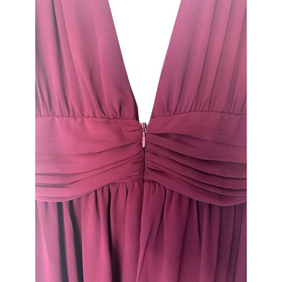 Lulus Heavenly Hues Burgundy Formal Chiffon V-neck Maxi Dress Size Small - Picture 6 of 11